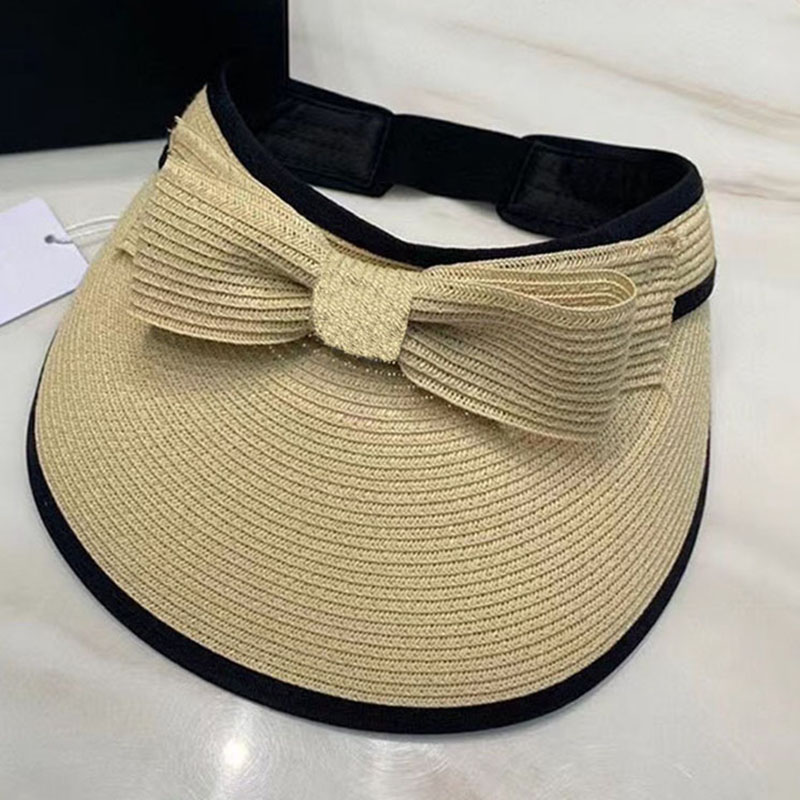 Large Bowknot Design Bucket Hats Women Sun Protection Caps without Top Female Portable Beach Straw Hats250N
