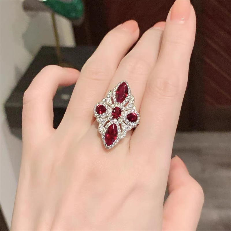 Crown Flower Finger Ring Ruby Zircon 925 Sterling silver Engagement Wedding Band Rings for Women Men Birthday Party Jewelry Gift