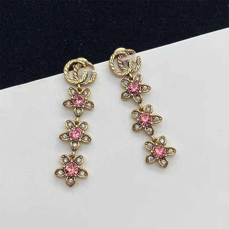 Factory wholesale 2023 New Luxury High Quality Fashion Jewelry for flower set series double earrings with diamond flowers Tassel Earrings silver needle