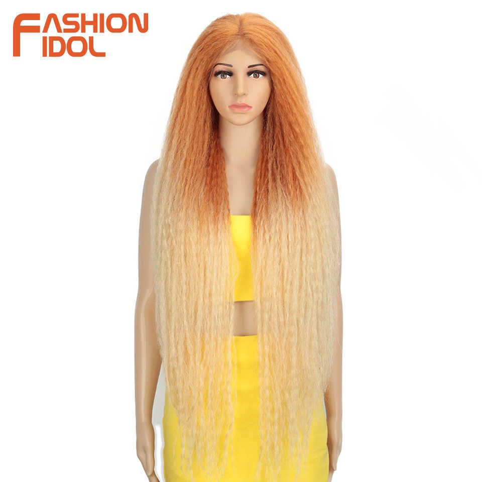 Synthetische pruiken mode -idool afro kinky recht haar weefsel lange gevlochten pruik cosplay 38 inch kanten voor zwarte vrouwen ombre roze groen 230227