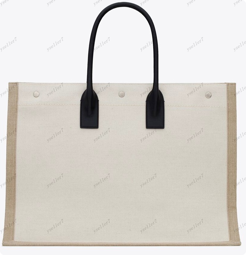 Rive Gauche Große Einkaufstasche, 48 cm, Damen-Handtaschen, Herren-Tragetaschen, Einkaufstasche, Webart, großes Fassungsvermögen, Tasche für Sommerreisen, Strandtaschen, Schultertaschen, Geldbörsen aus Segeltuch und Leder