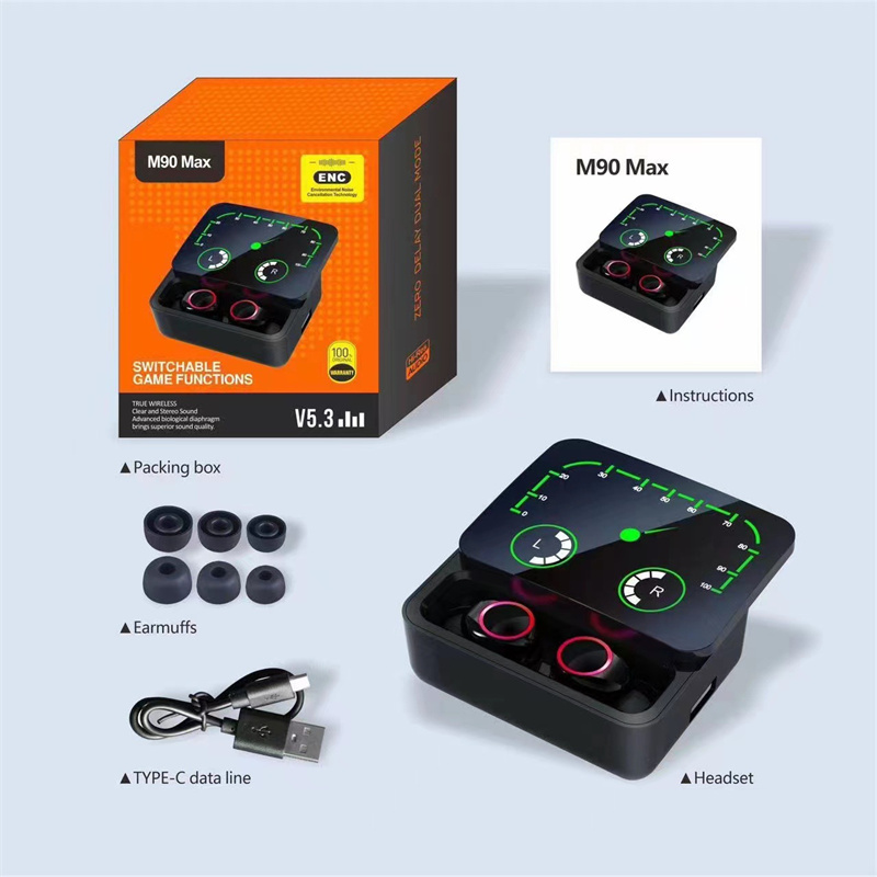 TWS M90 MAX Trådlösa hörlurar Gaming Earphone Bluetooth 5.3 Sport Earbuds Music Headsets för iPhone Xiaomi Gratis frakt