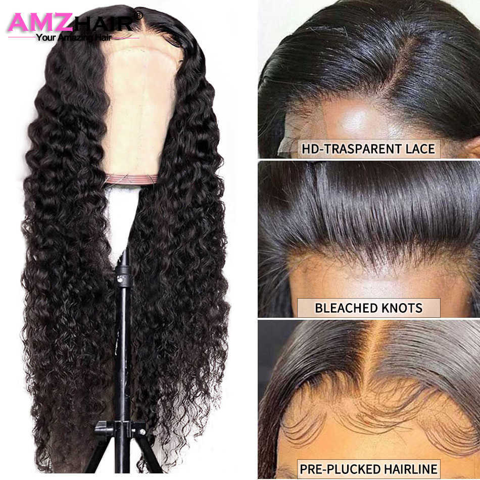 Synthetic Wigs 13X4 Indian Deep Curly Lace Front Wig Human Hair Wigs For Women Deep Wave 4x4 Closure Wig Glueless Transparent Lace Frontal Wigs W0306