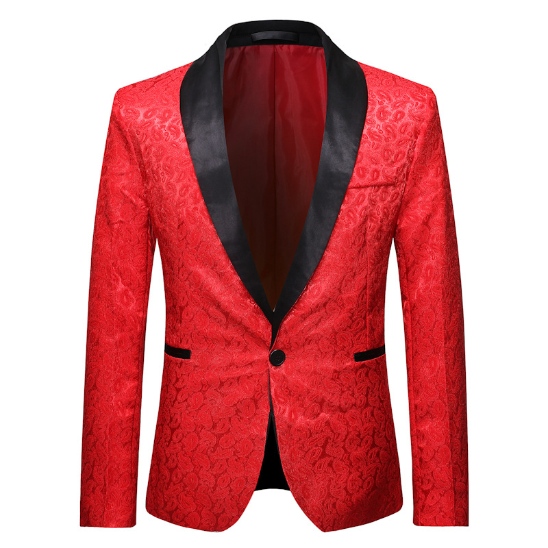 Red Nightclub Shawl Collar One Button Blazer Men Brand Paisley Jacquard Suit Jacket Mens Wedding Tuxedo Blazers Masculino