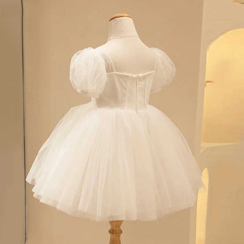 Mädchenkleider 2023, Prinzessin, weißes Kleid für Babys, Kinder, Blumenmädchen, Tüllkleider für Hochzeiten, Kinder, schlichte Vintage-Ballkleider für Party W0224