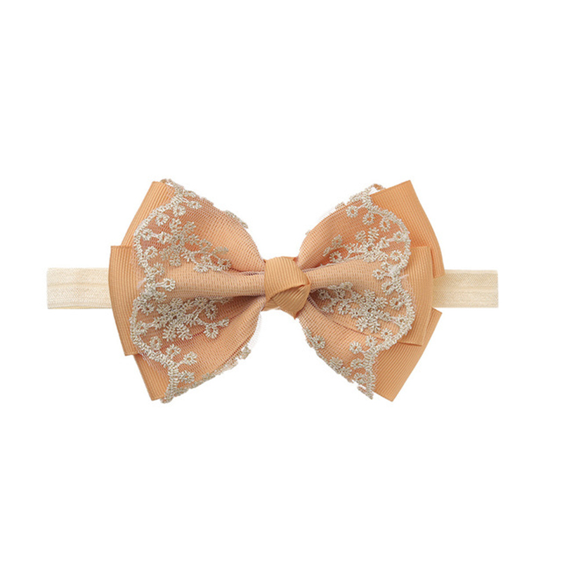 Grote lint boog goud kanten hoofdband elastische nylon tulband hoofdbanden voor babymeisjes haaraccessoires pasgeboren bowknot top kopscherm