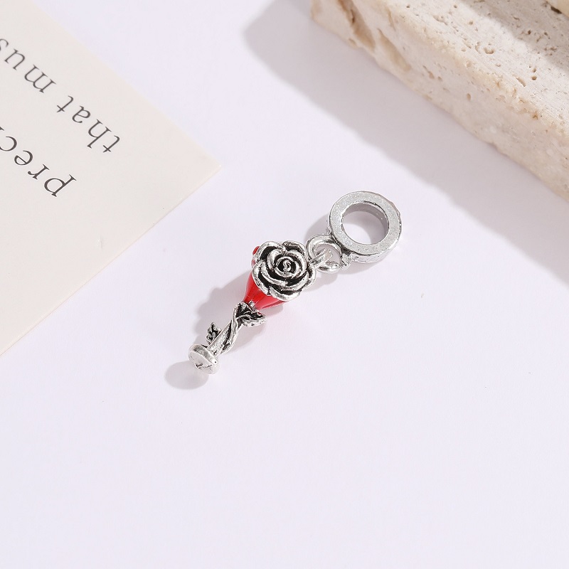 Fit Pandora bedelarmband European Rose Red Red Ema Cup Silver Charms kralen Diy Snake Chain For Women Bangle ketting sieraden