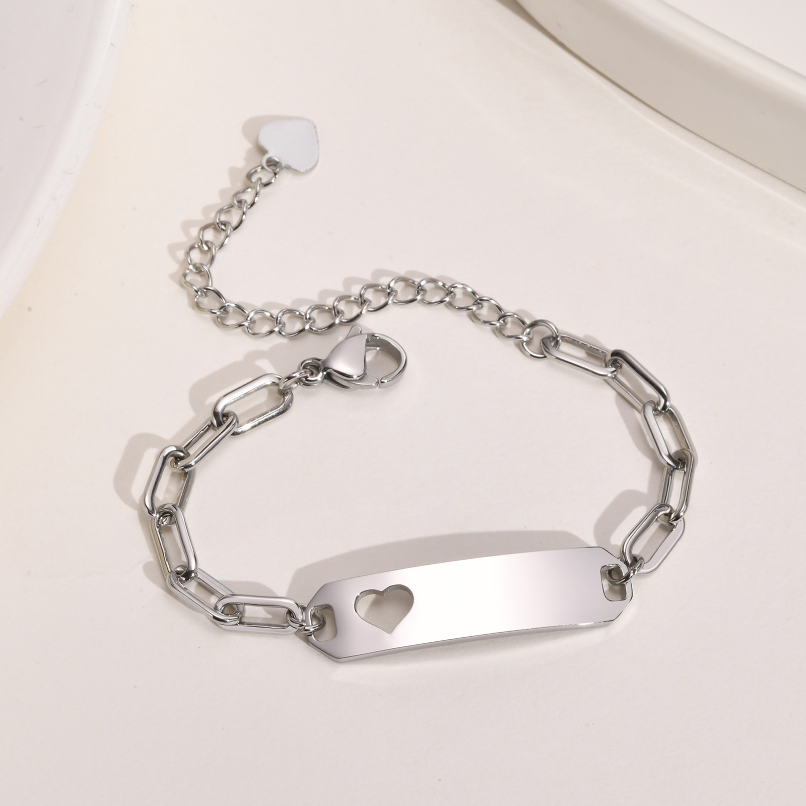 Braccialetti a catena bambini Accessori Gioielli Acciaio inossidabile Braccialetto ID cuore fai da te bambino 6,3-8,3 pollici Può regolare Scegli colore oro / argento