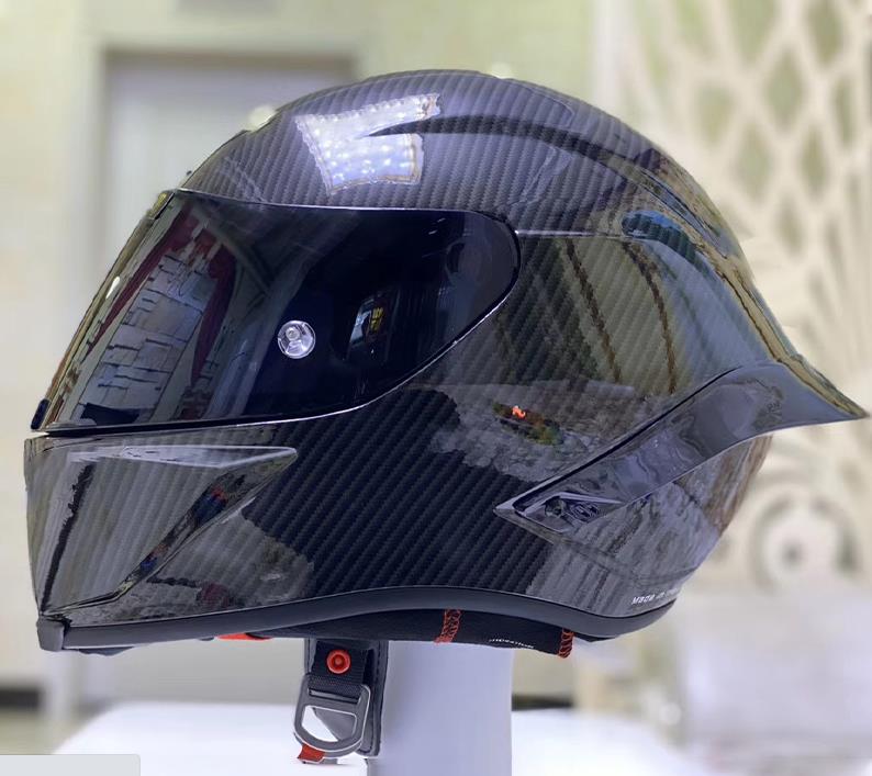 Full Face Motorcycle Helmet Bright Black Fiber Glass Motorcycle Racing Helmet with Big Tail Spoiler