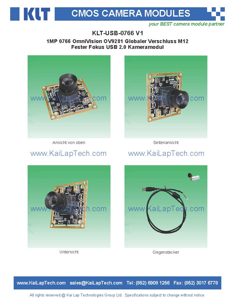 KLT-USB-0766 V1 Board-camera's 1MP 0766 OV9281 Globaler Verschluss M12 Fester Fokus USB 2.0 Kameramodul