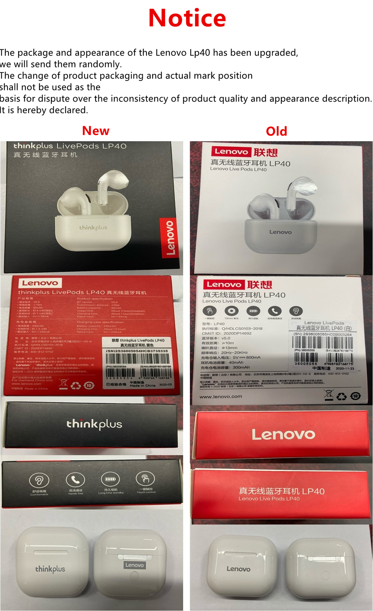 Oryginalne bezprzewodowe słuchawki Lenovo LP40 TWS Bluetooth Słuchawki dotykowe