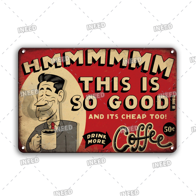 Vintage Design Coffee Tin Metal Wall Art Sign Tinplate Wall Decoration Coffee Bar Metal Sign Retro Cafe Kitchen Room Decor Plate 30X20cm W03