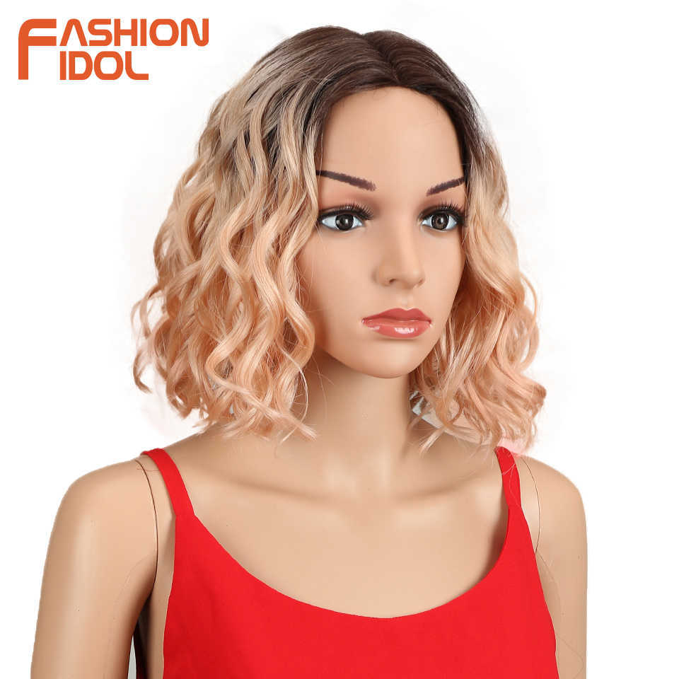 Syntetiska peruker Fashion Idol 12inch syntetisk peruk cosplay kort bob spets ombre blond rosa värmebeständig vågig hår för kvinnor 230227