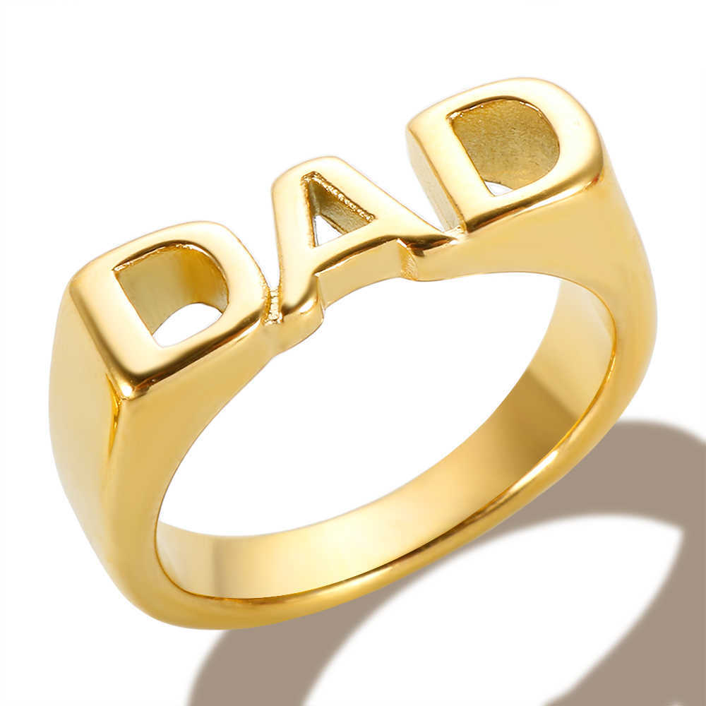 Anillos de racimo Nueva moda Chapado en oro Letras brillantes Anillos de acero inoxidable para mujeres Hombres Mamá SIS Papá Joyería polaca de alta calidad Regalo de Navidad L230306