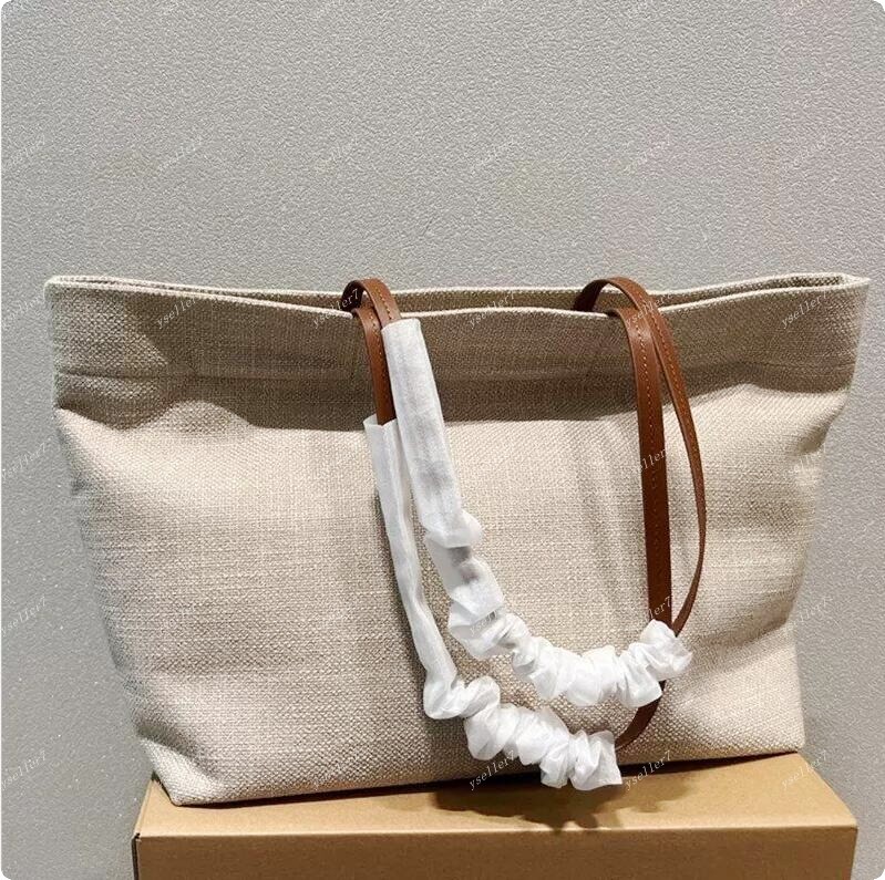 Diseñadores Totes Bag Cotton the Tote bag Bolso de mujer Bolso de compras de dama Lona con adorno de cuero real genuino y asa Tote Hombros Bolsos Hombro