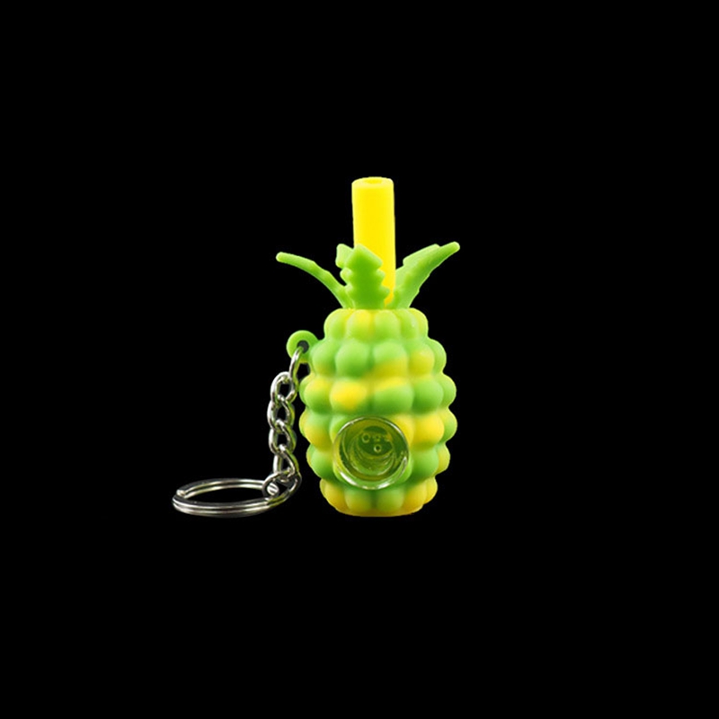 Colorful Mini Silicone Pineapples Shape Pipe Herb Tobacco Oil Rigs Glass Hole Filter Bowl Portable Key Chains Handpipes Smoking Cigarette Hand Holder Tube DHL