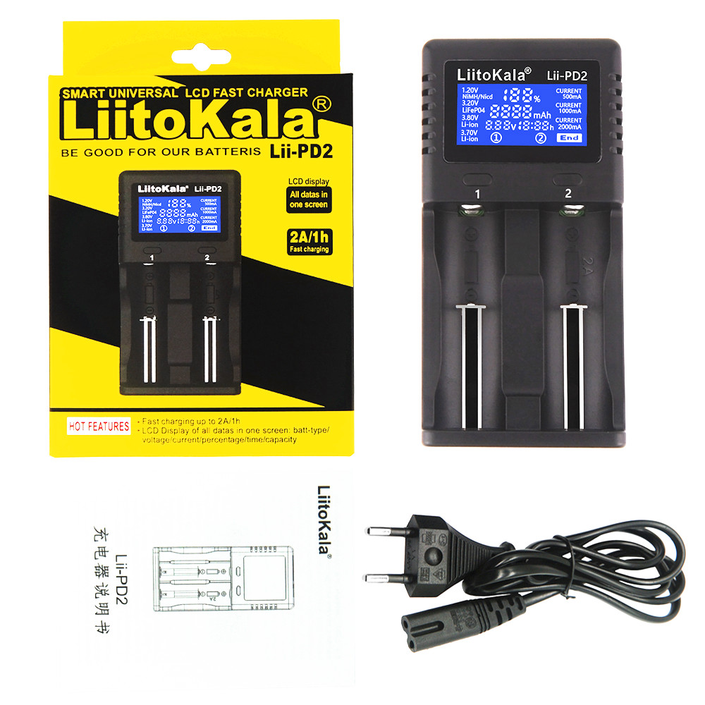 شاحن Liitokala lii-PD2 18650 شاحن البطارية لـ 3.7V Li-Ion 18650/18500/16340/26650/21700/20700/18350/CR123A 1.2V بطارية U1 EU US PLUP