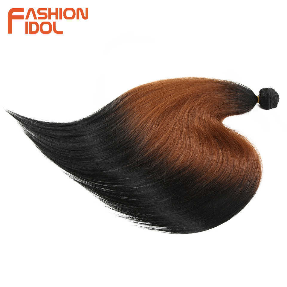 Perucas sintéticas ídolo de moda 18-22 polegadas Yaki pacote de cabelo reto 6 renda com tecer de fechamento ombre marrom dourado falso 230227