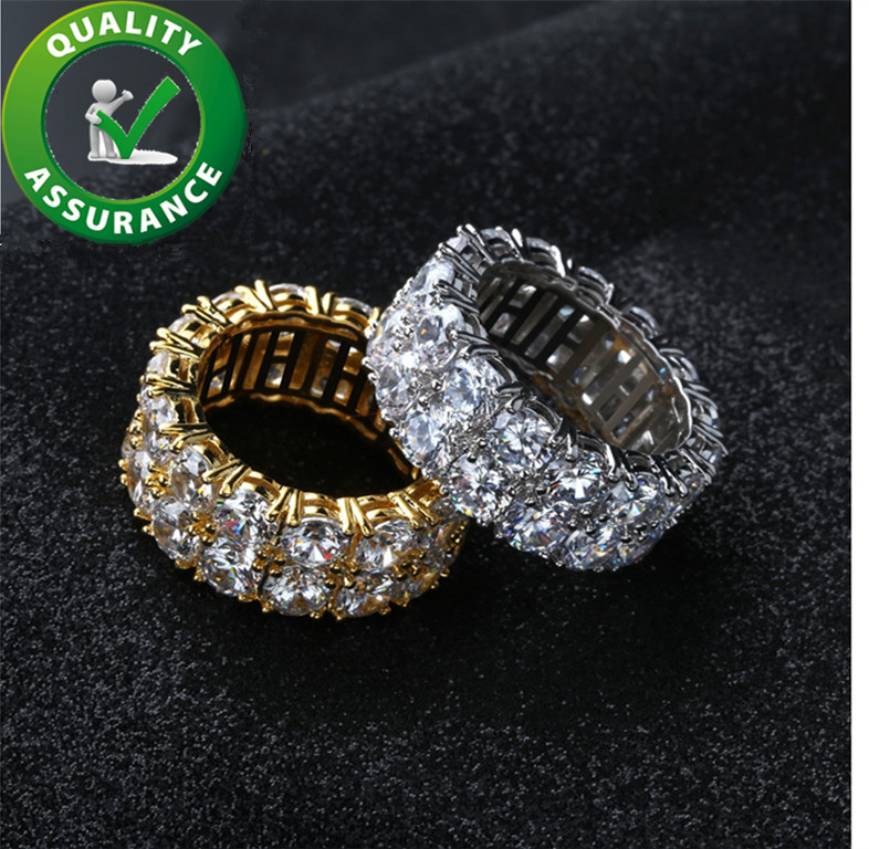 Luxusdesigner Schmuck Herren Ring 9mm 2Rows Round Cut Eced Lab Diamond Ehering Band Eternity Bands Ringe für Männer Frauen HipHop Accessoires