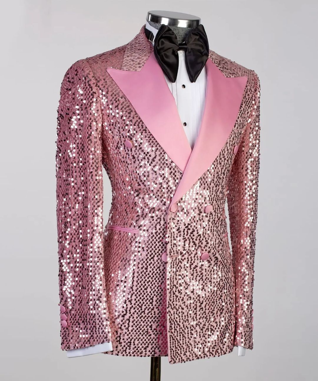 Hot Pink Sequins Men Wedding Tuxedos Double Breasted Groom Wear Tailored Party Prom Coat Business Jacket 