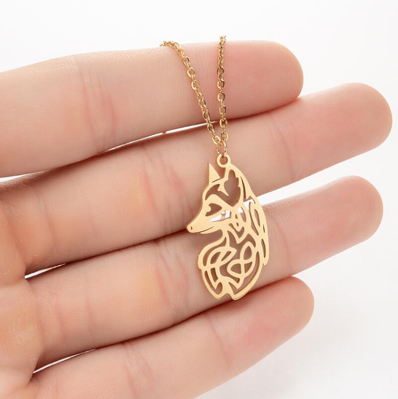 Schattige origami vos hoofd gezicht ketting roestvrij staal eenhoorn viking wolf celtics knoop heup pop punk dieren hanger choker kraag sieraden voor vrouwen vrouw