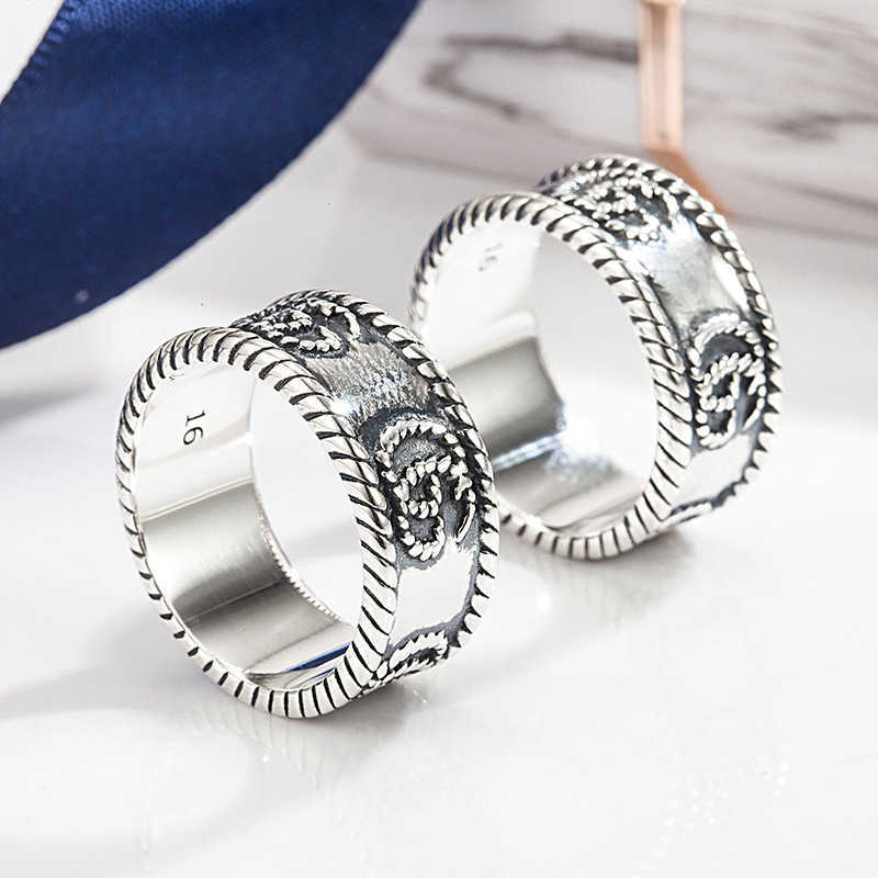 Collection de mode 2023 Nouveaux bijoux de luxe de haute qualité pour corde de chanvre en argent sterling double sculpture motif couple tendance hip hop anneau