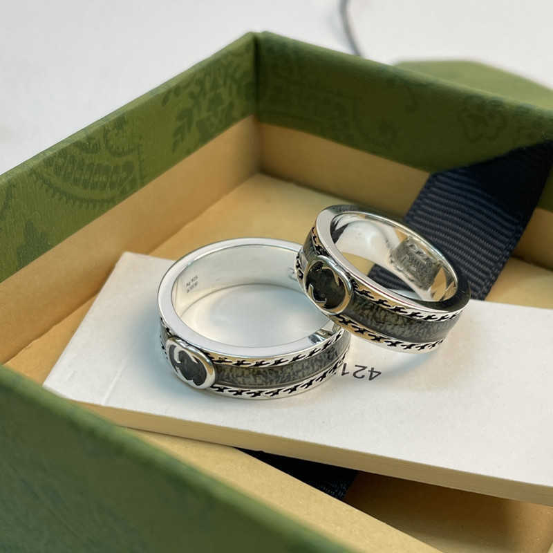60% скидка 2023 Новые роскошные высококачественные модные украшения для стерлингов серебряной двойной взаимосвязанной мозаичной эмали Пара ту же пары кольцо высокое издание