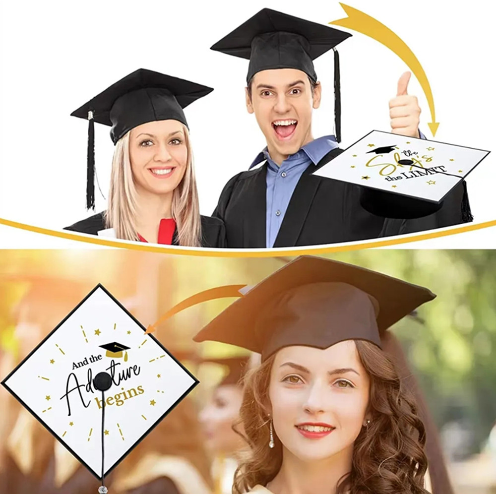 Party Gift Sublimation Blank MDF Graduation Cap Hat Topper Sticker Custom DIY Photo Plate Pamiątkowy klej Grad Czapki Pomponem jednostronny nadruk Dekoracja