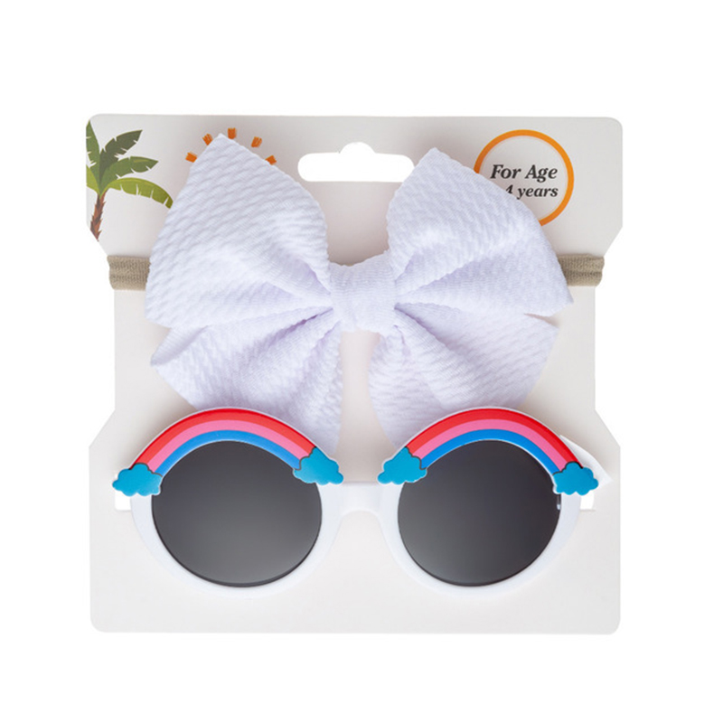 verjaardag lint 2 stksbrede nylon hoofdband en regenboog zonnebrillen set kinderen bowknot hoofddekselset nylon tulband schattige zonnebrillen accessoires