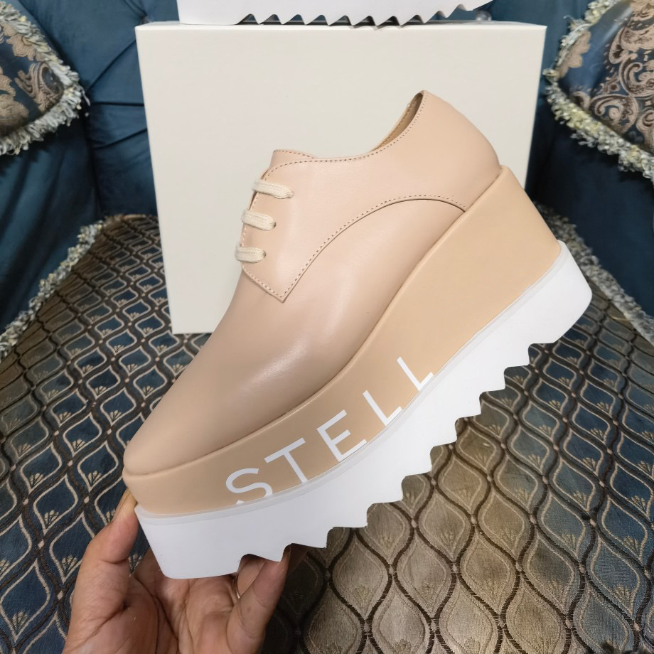 2023 novo Stella Mccartney Stell Sapatos femininos Itália Elyse Gold Glitter White Sole Wedge Oxford Derby Britt Platform