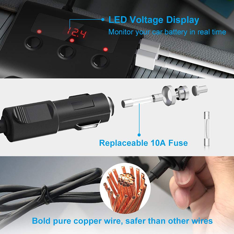 12V 24V chargeur de voiture allume-cigare adaptateur séparateur de prise 100W Charge de voiture avec marche/arrêt 4 Ports USB TR12