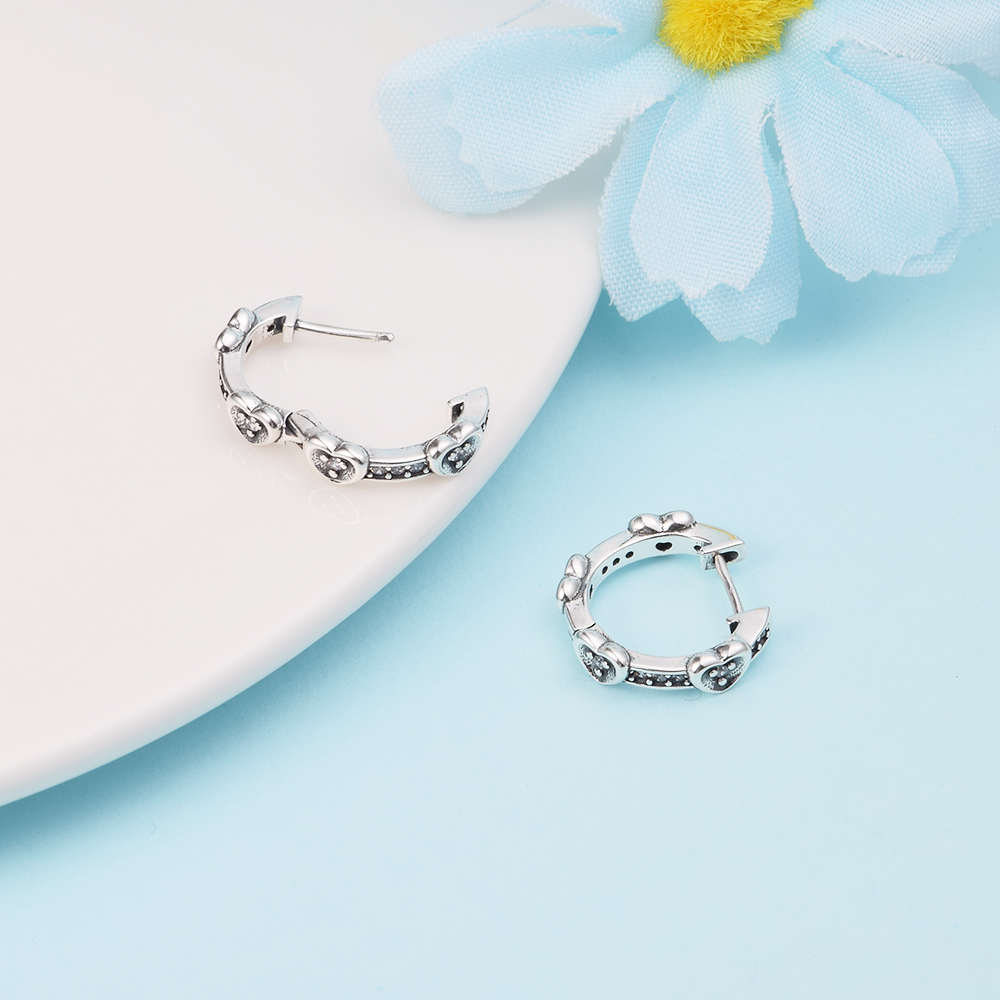 925 Sterling Silver Hoop Earrings Radiant Sparkling Hearts Earrings Fits European Pandora Style Jewelry Fashion Earrings