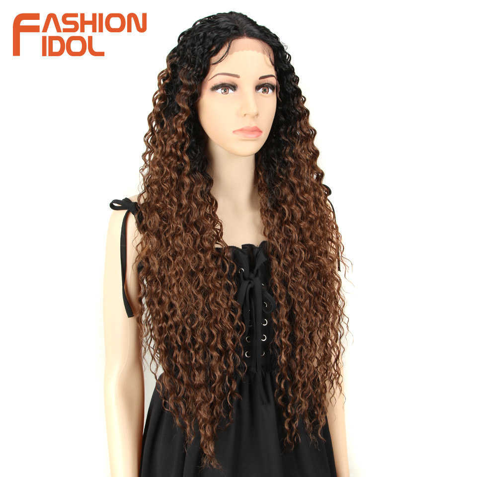 Perruques synthétiques Fashion Idol Lace Wig synthétique 30 pouces super longs cheveux bouclés crépus ombré blond lâche vague profonde fibre résistante à la chaleur 230227