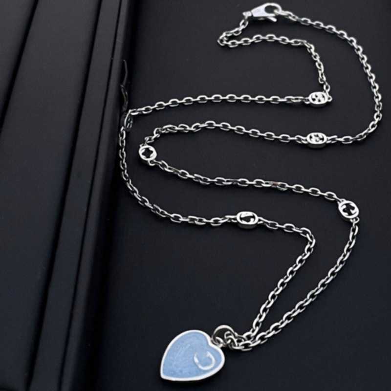 80% OFF 2023 New Luxury High Quality Fashion Jewelry for Silver Antique blue love Enamel Necklace simple clavicle chain net red same style