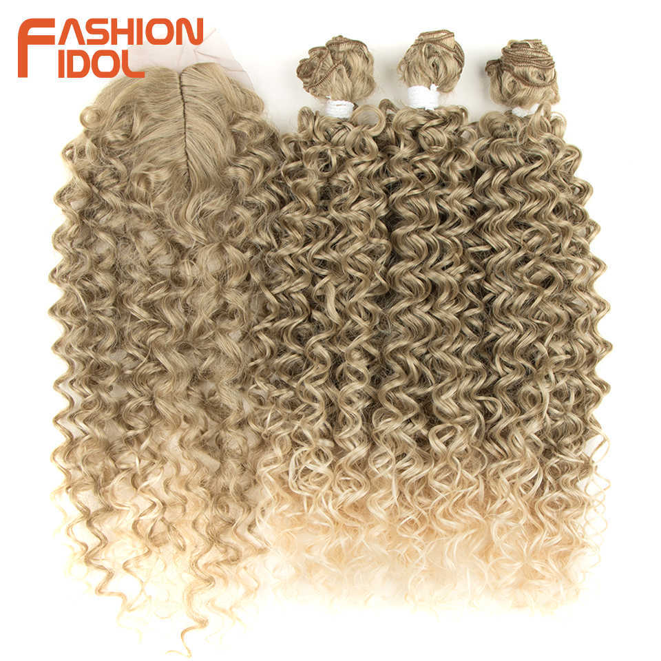 Syntetyczne peruki Fashion Idol Naturalny fala afro perwersyjne kręcone wiązki włosów z zamykaniem odpornym na ciepło syntetyczny 28 cali 230227
