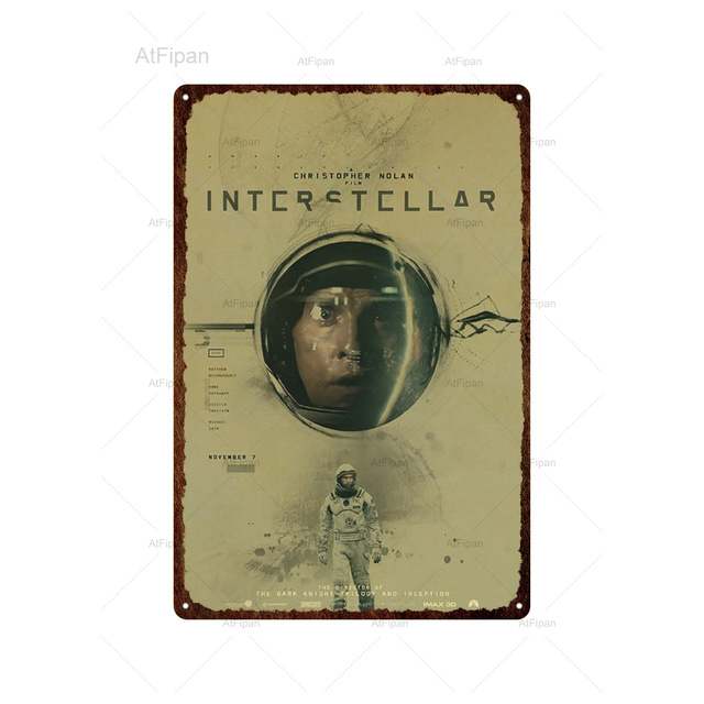 Classic Interstellar Movie poster Metal Tin Sign Plates Science fiction film Wall Decor Room Decoration Retro Vintage Metal Sign Tin Sign For Cafe Pub Decor 30X20 w01