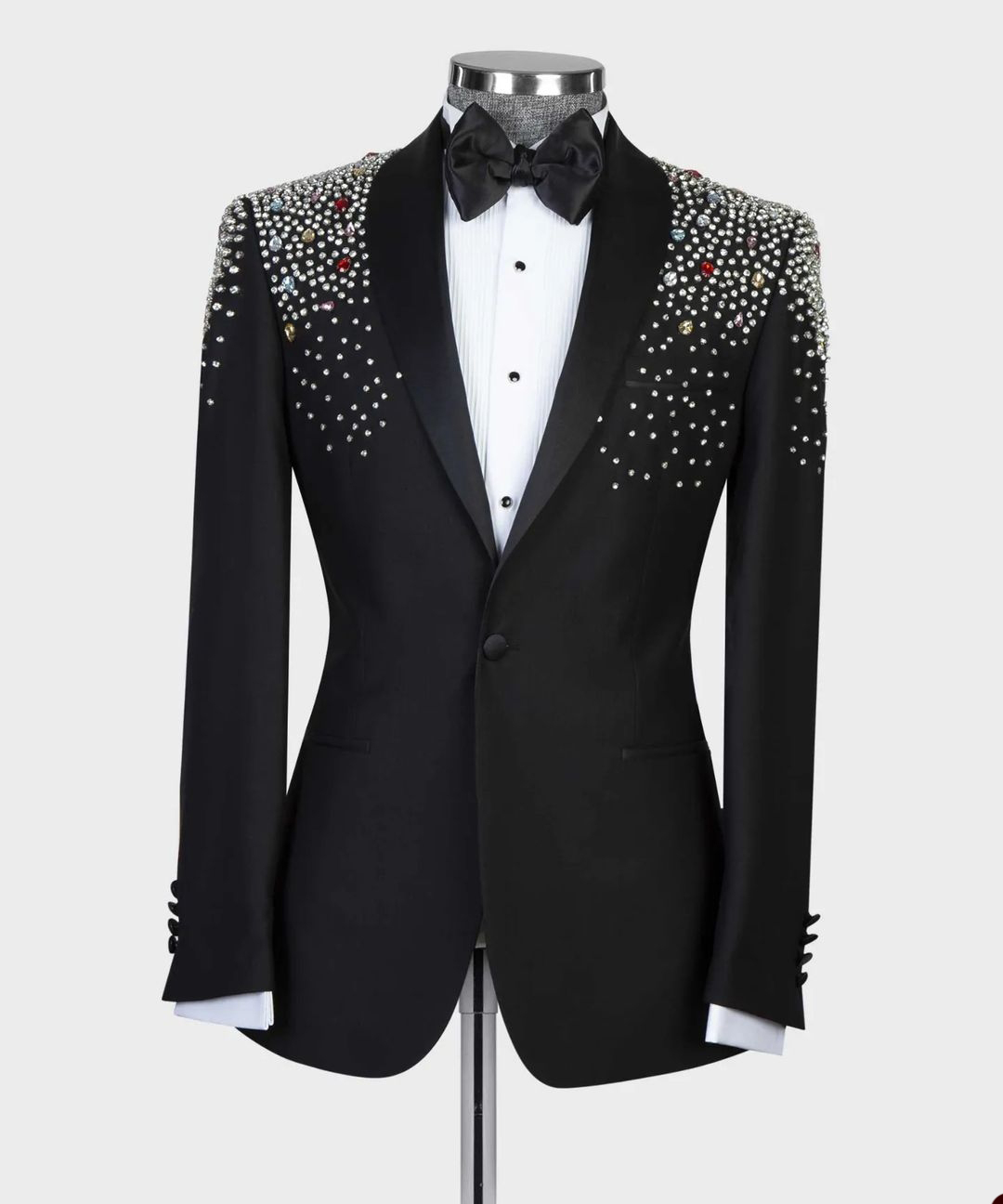 Crystal Beading Men Wedding Tuxedos Slim Fit Groom Wear skräddarsydd fest Prom Coat Business Jacket 2 bitar