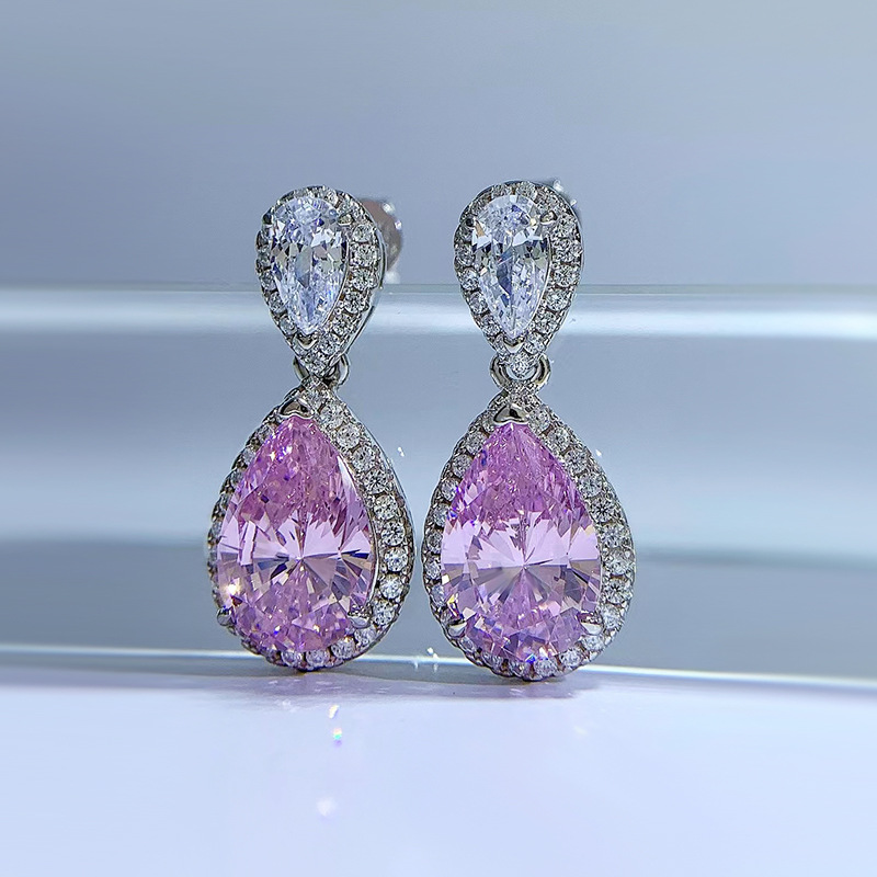 Poire coupe rose diamant balancent boucle d'oreille réel 925 en argent sterling fête mariage boucles d'oreilles pour les femmes fiançailles bijoux cadeau