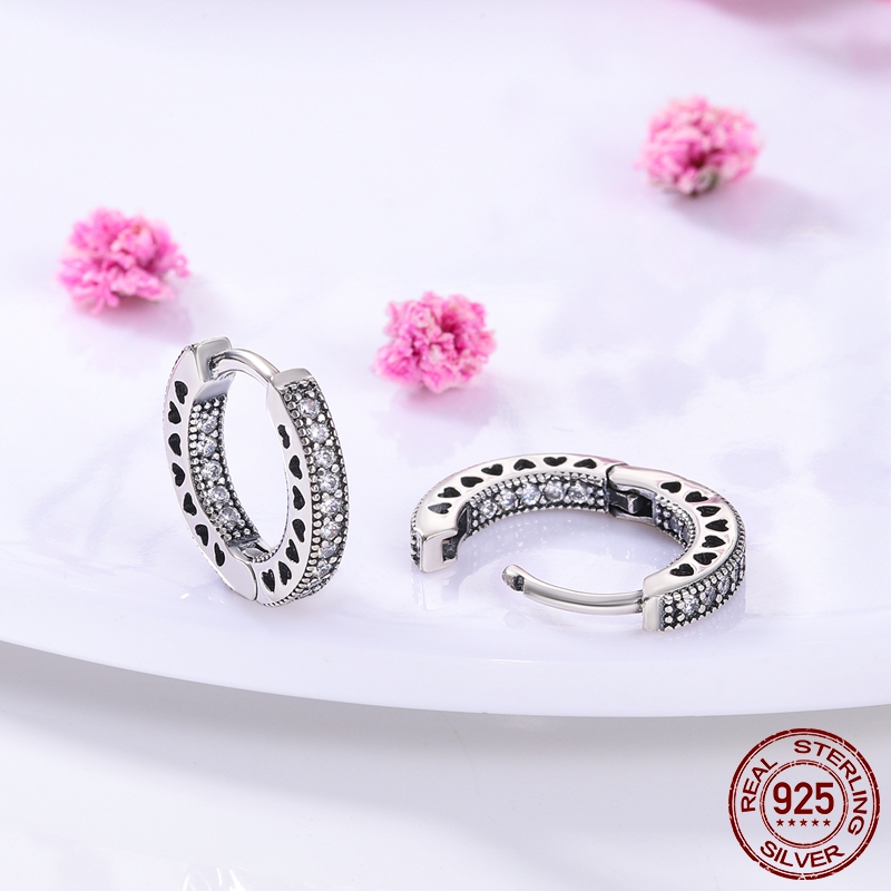 925 Argento Fit Pandora Orecchini Cristallo Moda donna Gioielli Regalo Orecchini a bottone Orecchini a doppio cerchio Pave CZ Fine Engagement Anniversario Gioielli