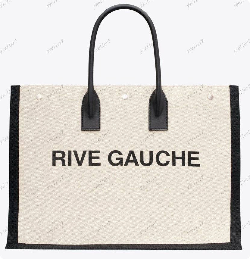 Rive Gauche Grand Le Sac Fourre-Tout 48cm Femmes Sacs À Main Hommes Fourre-tout Sac De Shopping Tissage Grande Capacité Poche Été Voyage Sacs De Plage Sacs À Bandoulière Toile Portefeuilles En Cuir