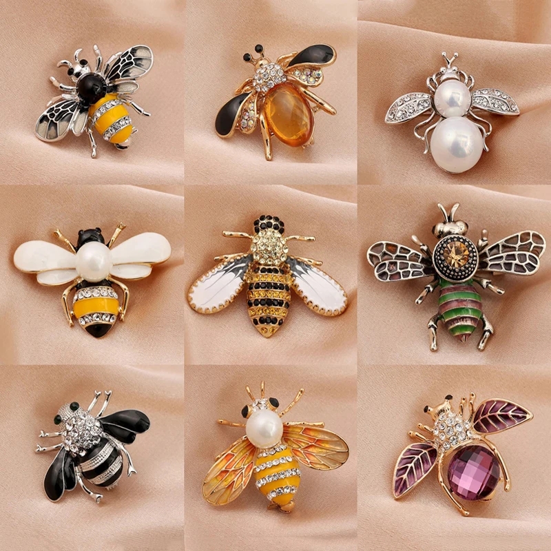 Broche de insecto para mujer, broche de abeja con diamantes de imitación, accesorio de fiesta, broche de perla, regalo de joyería, ramillete para mujer y niña