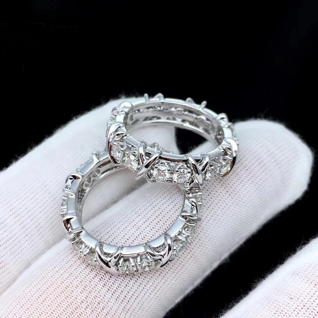 Anneau de luxe vintage Anneaux d'amour SCLLUBERGERS Brand Designer 925 Logo Silver Cross Diamond Dinger Ring For Women Wedding Fashi2025377