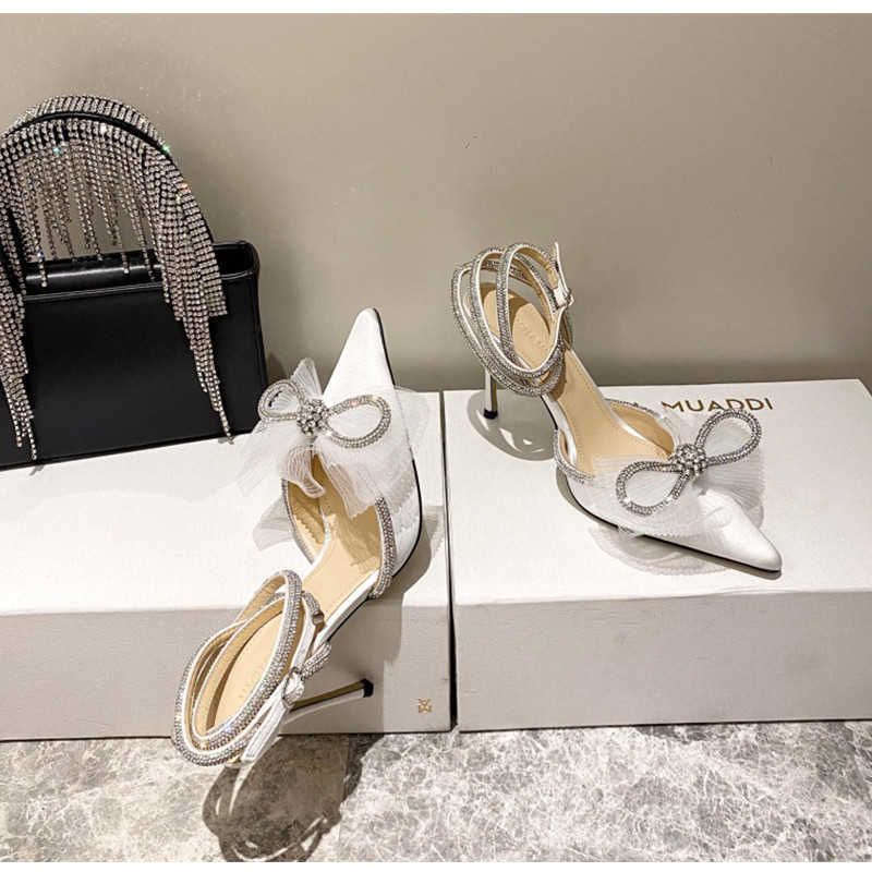 Sandały marka moda duży bownot kobiety pompki luksusowe kryształowe satynowe obcasy buty balowe butę kostki letnia ślub ślubna