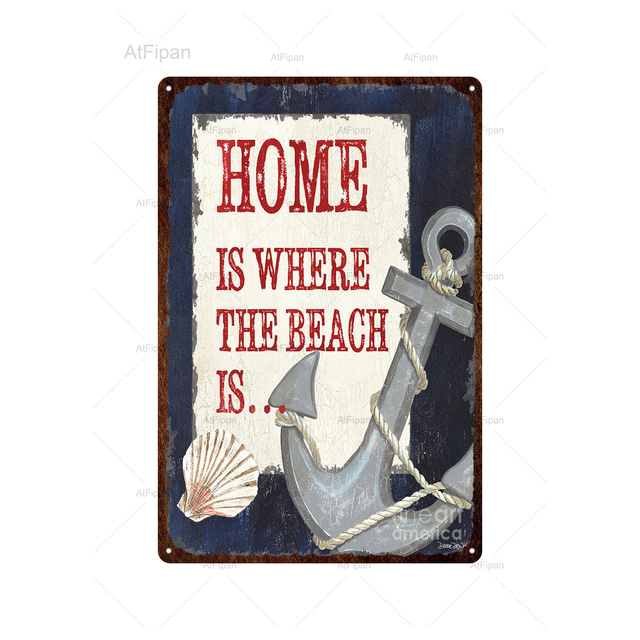 Summer Beach Tin Sign Metal Plaque Surf Scenery Paintings Classic Shabby Art Poster inomhus väggdekor Pub Bar Cafe Pin Up Signs Custom Signs Outdoor Metal 30x20cm W01