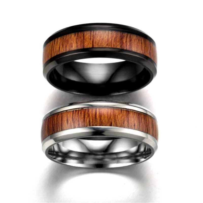 Band Rings JIOROMY 316L Stainless Steel Finger Rings Durable Vintage Titanium Stainless Steel 8mm Ring Wood Grain Ring Jewelry for Men AA230306