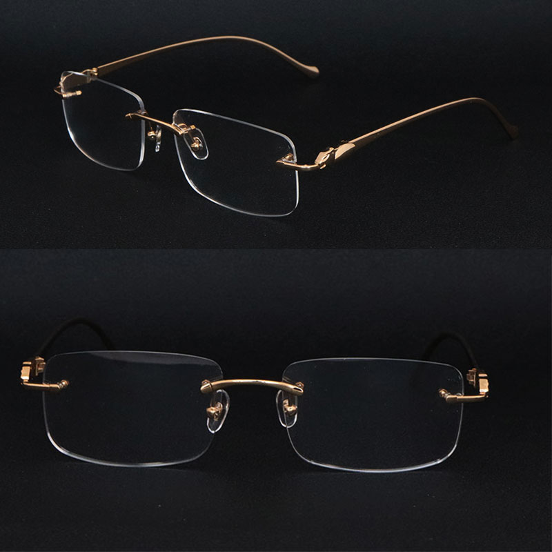Latest Fashion Leopard series Rimless Metal Frames Myopic Eyewear Men Woman 0046O Large Square Eyeglasses Male and Female 18K Gold Optical Size 57-18-135MM