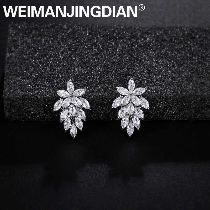 Charm WEIMANJINGDIAN Marque Shiny Marquise Leaf Cubic Zirconia CZ Crystal Stud Boucles d'oreilles pour femmes ou fête de mariage dans des styles assortis G230307