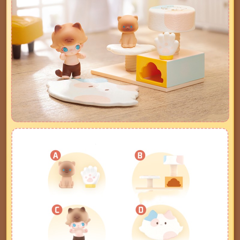 Ny Stock Dimoo Cat Park Blind Box Food and Play DiMo Popmart Bubble Mat Set av 9 Full Box End Box Mini Ornament 3,5-4 cm