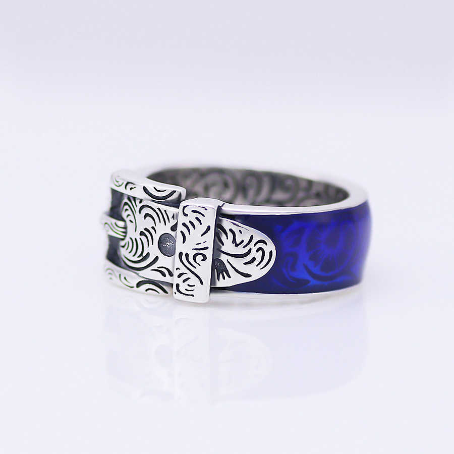 20% rabatt på alla artiklar 2023 Nya lyxiga högkvalitativa modesmycken för Sterling Silver Tiger Head Blue Emamel Double Men's Belt Buckle Ins Personality Ring