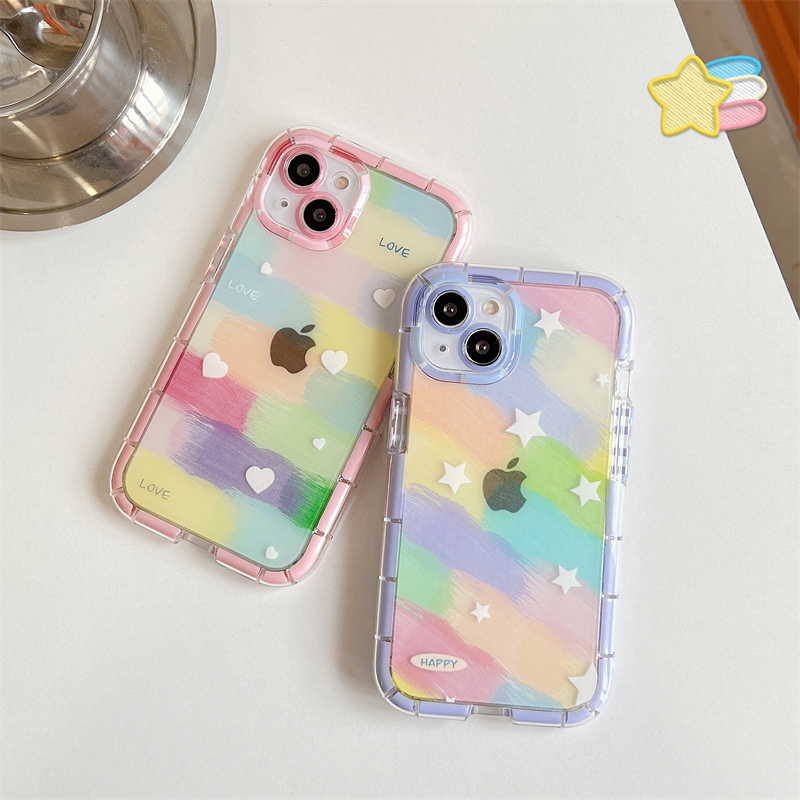 Purple Pink Graffiti Love Heart Luminous Case Gradient Rainbow Ice Cream Sock Suchproof Clear Soft Camera Lens Protection Cover för iPhone 14 13 12 11 Pro Max XR XS X